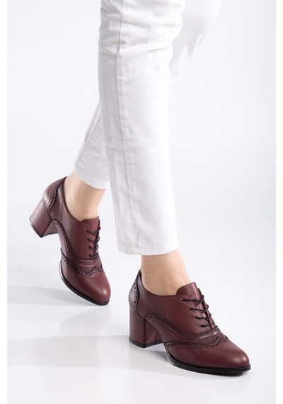 Analin Shoes Kadın Hakiki Deri Lazer Detaylı Şık Topuklu Ayakkabı Bordo