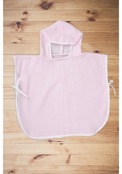 Çocuk Bebek Müslin Panço Kapüşonlu 1-4 Yaş - Pembe