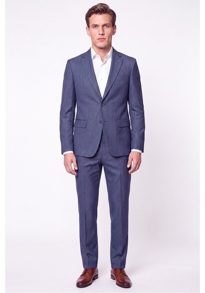 Efor Slim Fit Mono Yaka Çift Yırtmaç Yünlü İndigo Takım Elbise Tk 949