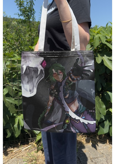 Zipzap Baizhu Genshin Impact V3 Çift Taraflı Kanvas Baskı Bez Çanta Anime Çantası