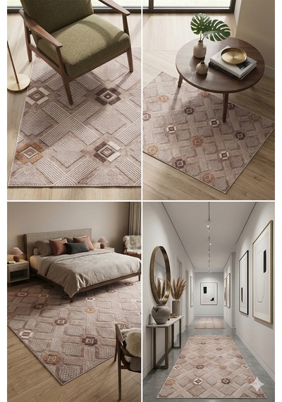 Villadia Home Textile Kaymaz Taban Modern Desen Halı Yolluk Leke Tutmaz Kolay Temizlenir Koridor Salon Yatak Mutfak Odası Vd4047vizon Vizon