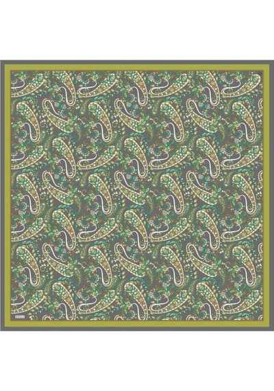 BELLİ Saf İpek Eşarp 4101d Twill İpek -3983 - 90 X 90 / Gri - Yeşil Gri - Yeşil