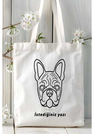 Art Hediye French Bulldog Köpek Baskılı Bez Çanta Omuz Çantası Kişiye Özel Model 11 Çok Renkli