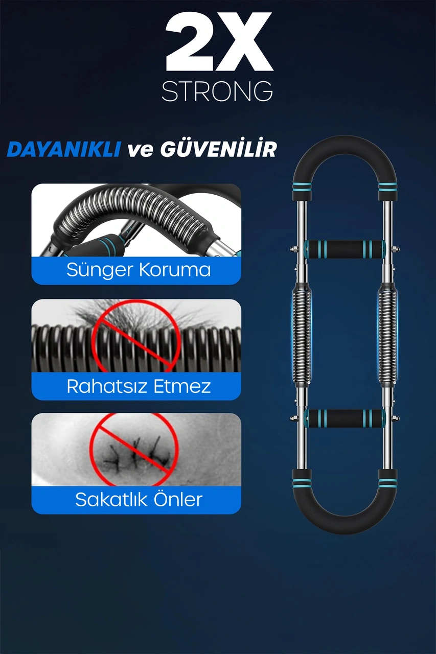 2x Power 25-50kg Ayarlanabilir Çift Metal Yaylı Göğüs & Kol Full Body Egzersiz Aleti Fitness Bar