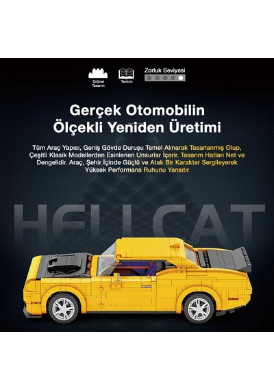 Reobrix Technic 11030 1/12 Dodge Challenger Hellcat Araba Yaratıcı Yapı Blok Seti Building Blocks - 1740 Parça