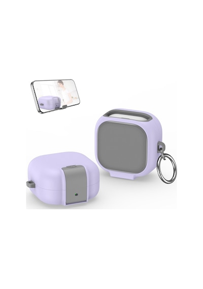 Samsung Uyumlu Galaxy Buds 4 Pro / Buds 4 İle Uyumlu Kılıf Standlı Kilitli Tpu Premium Matte Trip Case Lila