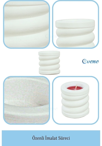 Mumluk Şamdan Tealight Ve İnce Mum Uyumlu Spiral Model - Beyaz