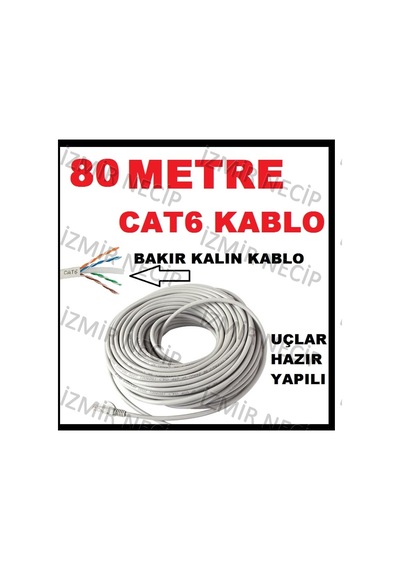 Ncpline 80 Metre Internet Kablosu Cat 6 Kalin Bakir Kablo Hazır Yapılı