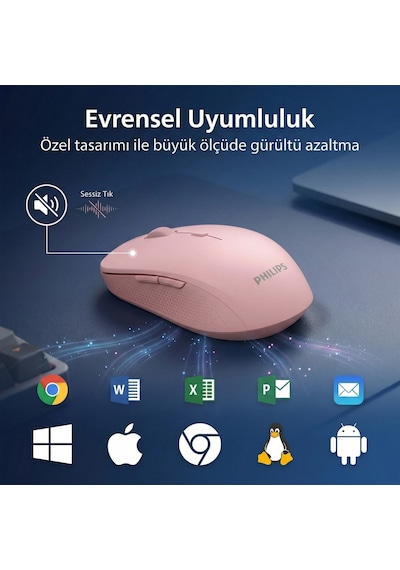Philips SPK7378 Kablosuz 1600DPI 3 Tuşlu Optik Sessiz Mouse