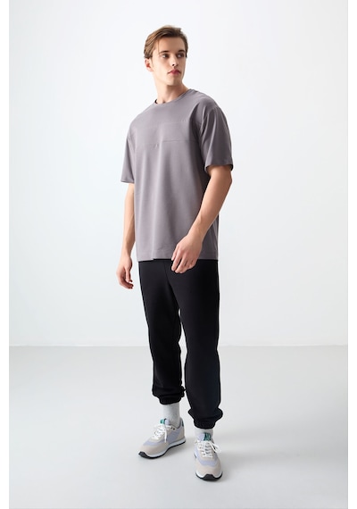 Air Jones Tommy Life Koyu Gri Pamuklu Kalın Yumuşak Dokulu Oversize Fit Basic Erkek T-shirt - 88378 Koyu Gri