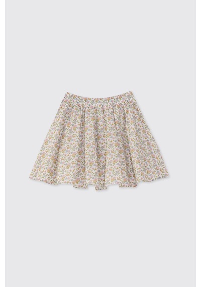 Made With Liberty Fabric Liberty Kumaş Beli Lastikli Kız Çocuk Etek Krem