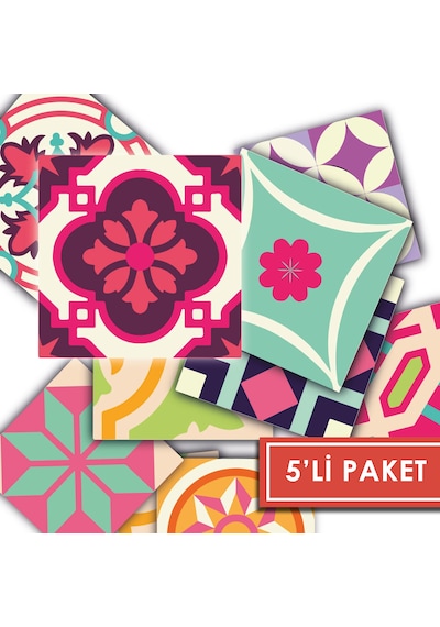 Kendinden Yapışkanlı Pembe Desenli Pvc Karo 20x20 Cm 5 Li Paket