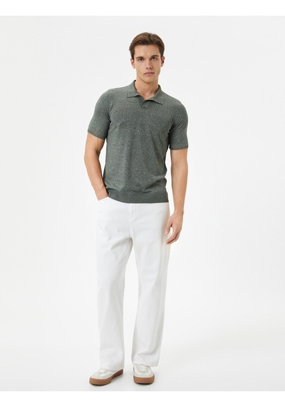Koton Polo Yaka Triko Kazak Slim Fit Kısa Kollu Kırçıllı Haki 4sam70008ht Haki