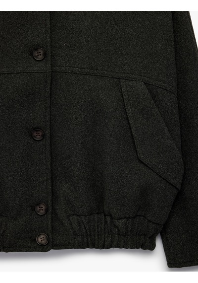 Koton Cepli Uzun Kollu Düğmeli Dik Yaka Oversize Kaşe Bomber Ceket Antrasit 7wak20337ew