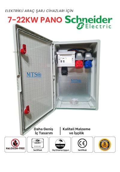 22kw + 7.4kw Schneider Ip66 Kilitlenebilir Kombinasyon Kutusu Panosu 5x32a + 3x32a + 220v Tesla Togg Uyumlu 22kw - 7.4kw