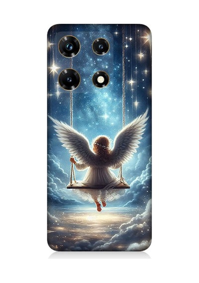 İnfinix Note 30 Pro Uyumlu Yıldızlarla Salıncakta Melek Desenli Silikon Kılıf Çok Renkli