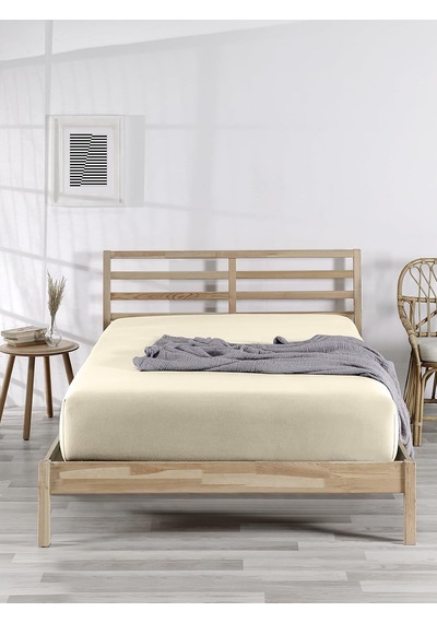The Berb %100 Pamuklu Tek/çift Kişilik Lastikli Penye Çarşaf Fitted Jersey Krem, 120x200 Genel