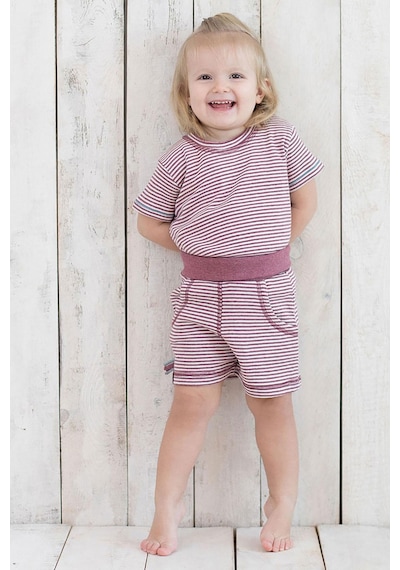 Organicera Organik Kısa Kollu T-shirt, Çizgili , Bordeaux Melange Bordo