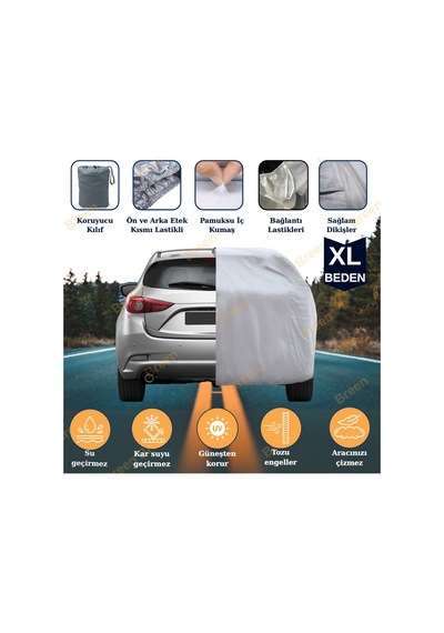 Breen Hatchbacklerle Uyumlu Gri - Xl Araba Branda Araç Uzunluğu 4.30m-4.40m Arası Gri - Xl Beden