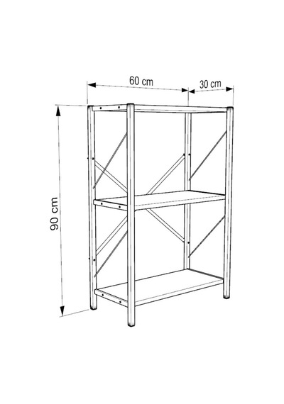 Üç Katli Çok Amaçli Raf Siyah Profil Çam Sunta 60x24x80 Cm Mtl051 Siyah-çam