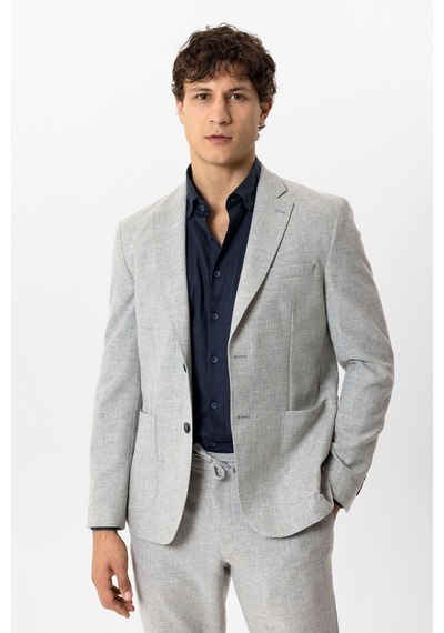 Back And Bond Açık Gri Slim Fit Mono Yaka Yünlü Ceket