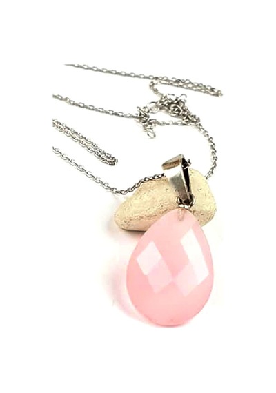 Pembe Kuvars Aşk Taşı Gümüş Kolye (479427396)