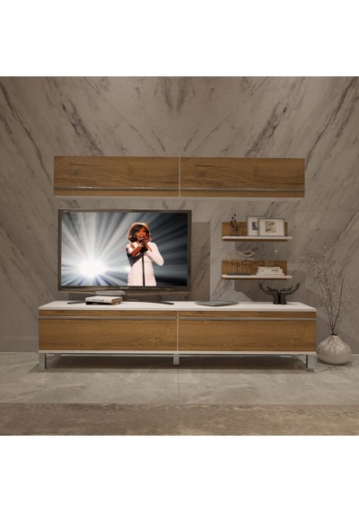 Decoraktiv Eko 5 Mdf Std Krom Ayaklı Tv Ünitesi Tv Sehpası Beyaz - Pera