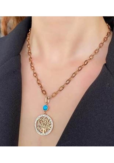 Alsade Hayatağacı Zirkon Taş Çelik Kolye Rose Gold