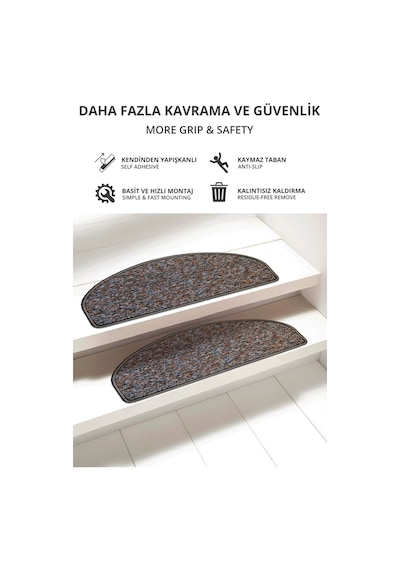 Yarım Ay Bukle Halıdan Ekonomik Basamak Ve Merdiven Paspası - Kahve Desenli / Adet Olarak Satılır Null