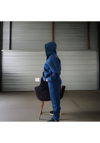 Ceyss Design Unisex Üç İplik Şardonlu Kapüşonlu Hırkalı Eşofman Takımı-indigo İndigo