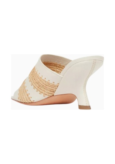 Simkhai Shadow 75 Krem-bej Deri Ve Raffia, Açık Burun El Yapımı Zarif Slip-on Topuklu Sandalet