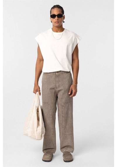 Vamos Yıkamalı Baggy Gabardin Pantolon Vizon