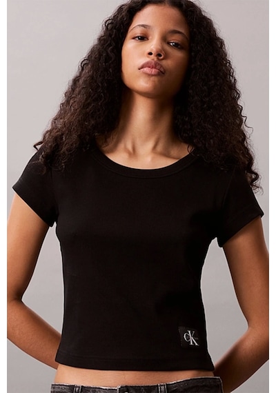 Calvin Klein Jeans Kadın Etiketli Fitilli Kısa Siyah T-shirt Lv047c200g-ub1 SIYAH