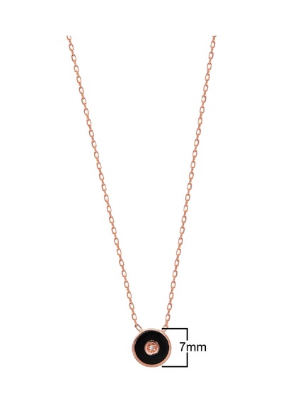 Zirkon Taşlı Rose Altın Kaplamalı Siyah Mineli Yuvarlak Gümüş Kolye Gold - Rose Gold - Gümüş