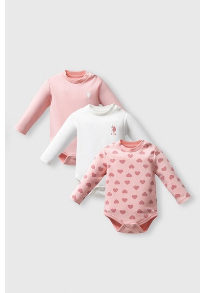 U.s. Polo Assn. Kız Bebek 3'lü Body Set Açık Pembe-1700 Pembe