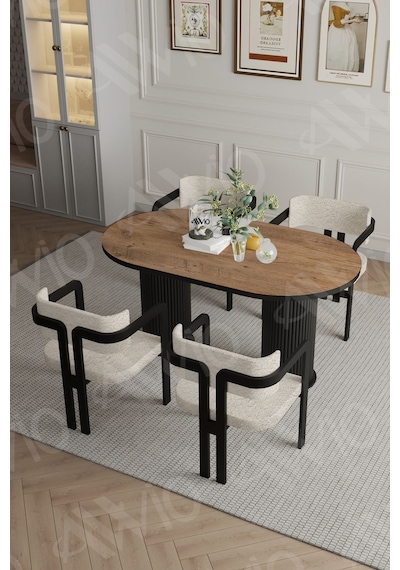 Avvio Nidya Ptt Lake Mdf Ayak 4'lü Tokyo Metal Demonte Sandalye 80x140 Masa Sandalye Takımı Akça