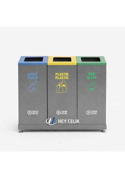 3 Lü Sıfır Atık Geri Dönüşüm Ünitesi Gd-709 Metal Atık Ayrıştırma Sistemi Hey Çelik