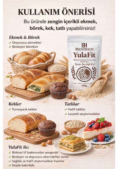 Yulafit Kalorisiz Çiğ Lif Karışımı Yulaf Kepeği Unu Vegan 1000g