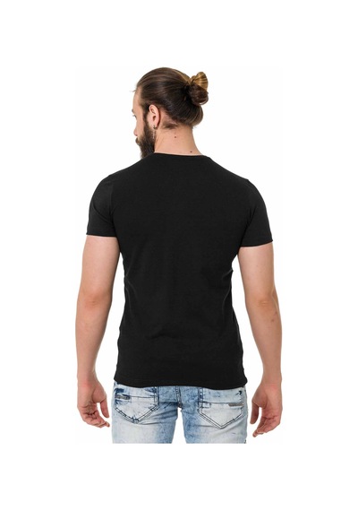 CT721 Renkli Taşlı Siyah Basic Tişört Siyah