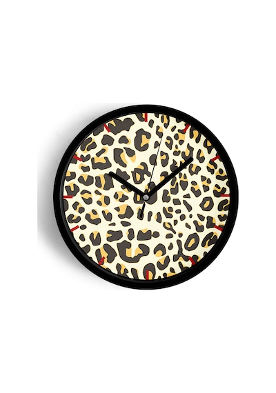 Leopar Desenli Modern Duvar Saati - 25cm - Önü Camlı Siyah Kasa - Sessiz Mekanizma-jh0193 Siyah