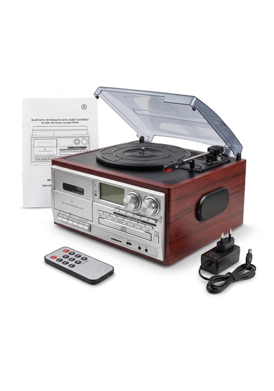 Knstar Kn-110 Klasik Pikap Bluetooth 5.0 Cd Kaset Usb/sd Fm Radyo Dahili Hoparlörlü Nostaljik Müzik Çalar Ahşap Kahverengi