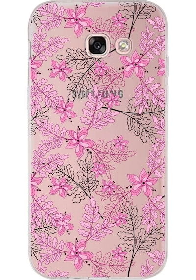 Samsung Galaxy A5 2017 Uyumlu Kapak Floral Pembe Tasarımlı Şeffaf Silikon Kılıf