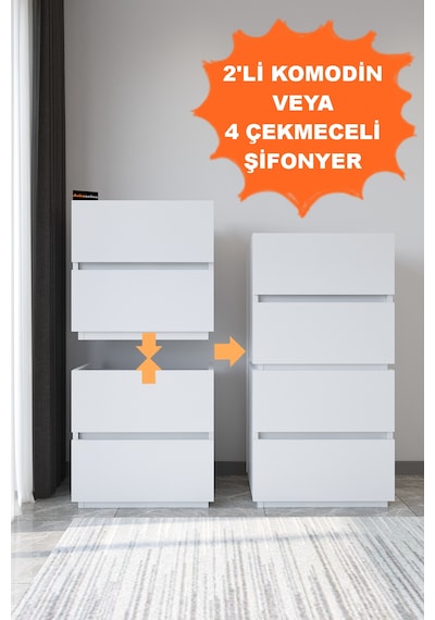 Ae-2034 Galata 4 Çekmeceli Patentli Beyaz Şifonyer Yatak Odası Be