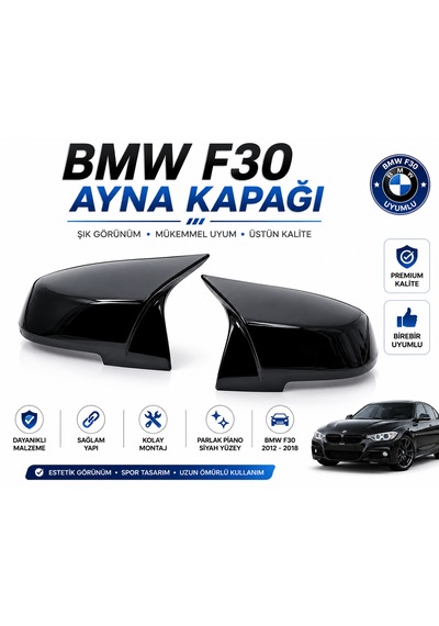 Bmw F30 Piano Black Ayna Kapağı Sağ + Sol Takım Kalın Tip Tırnaklı Geçmeli Model