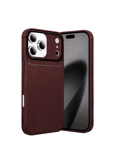 Newface Apple iPhone Uyumlu  17 Pro Max Auto Focus Karbon Kapak - Bordo Belirtilmemiş