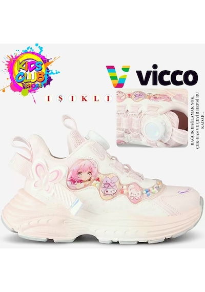 Vicco Bandi Akıllı Bağcıklı Işıklı Ortopedik Çocuk Spor Ayakkabı Pudra