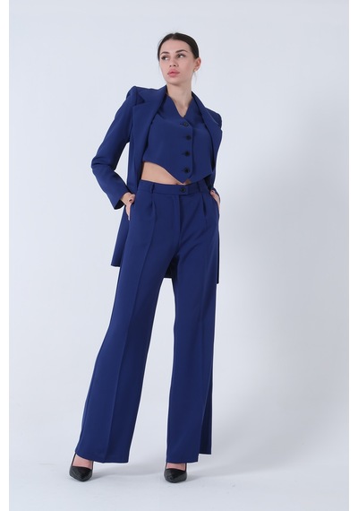 Feminist Saks Ceket-yelek Pantolonlu 3lü Takım Elbise 0106324.26 Saks
