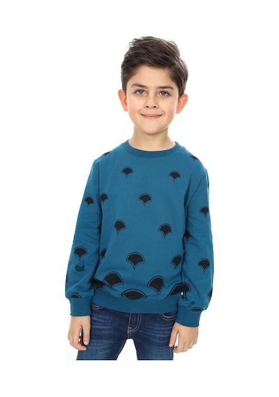Toontoy Kids Toontoy Erkek Çocuk Relax Fit Bisiklet Yaka Baskılı Sweatshirt - 2 İplik Petrol Mavi
