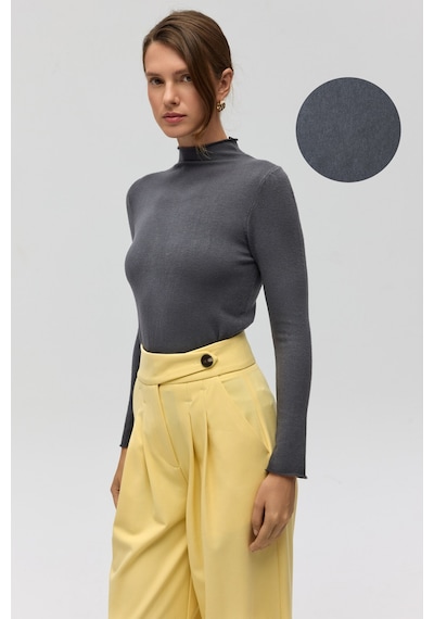 Mai Collection Mai Studios Co. Serina Balıkçı Yaka Antrasit İnce Triko Antrasit
