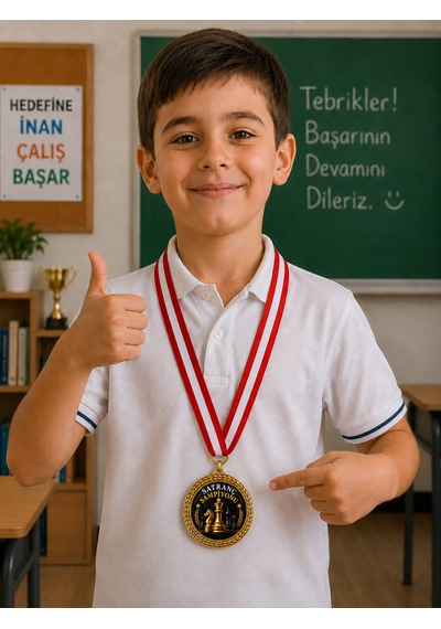 Satranç Şampiyonu Madalyası - Dijital Baskılı 1. Kalite Madalya Altın